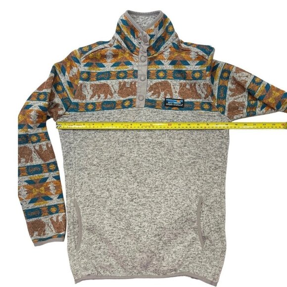 SIMPLY SOUTHERN Snap Neck Pullover "Southern Bear" Small Smoke Pockets Aztec EUC - Picture 10 of 15